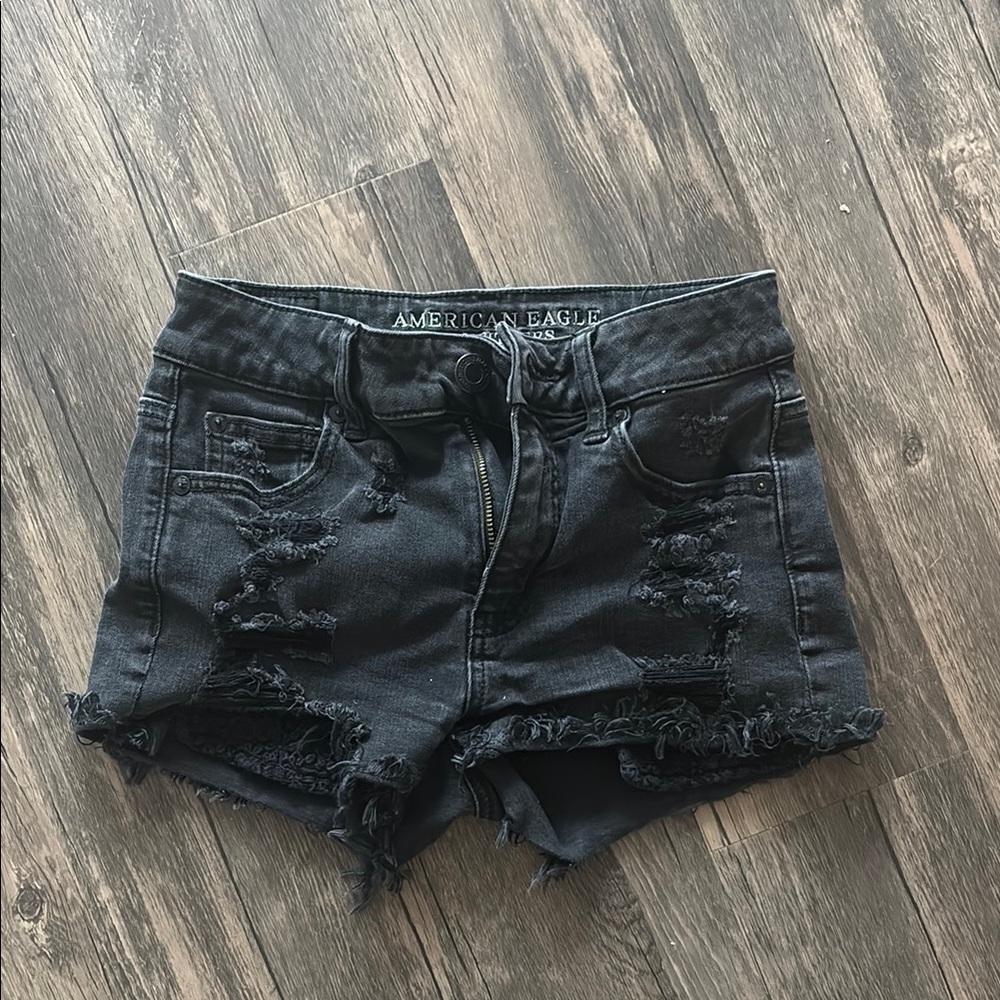 American Eagle Outfitters Charcoal Distressed Jean Shorts